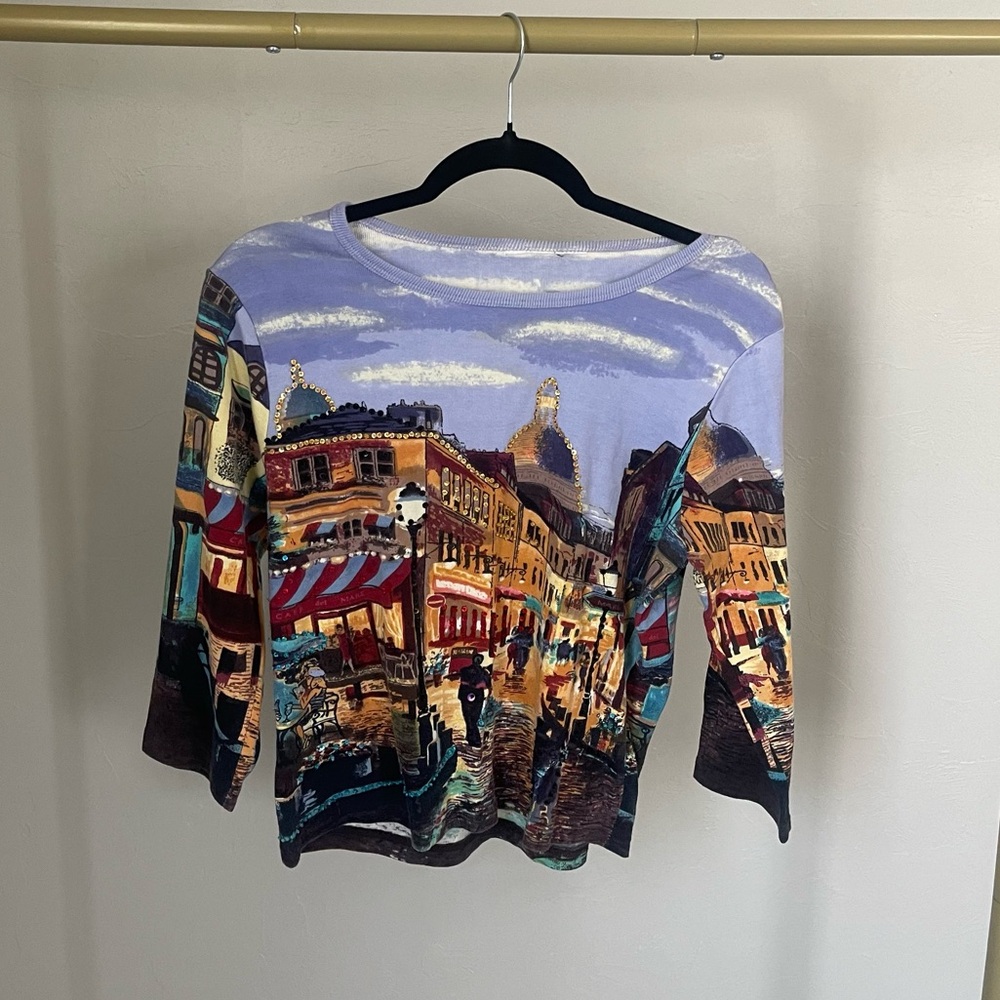 Women’s small European shirt y2k paint art sequins